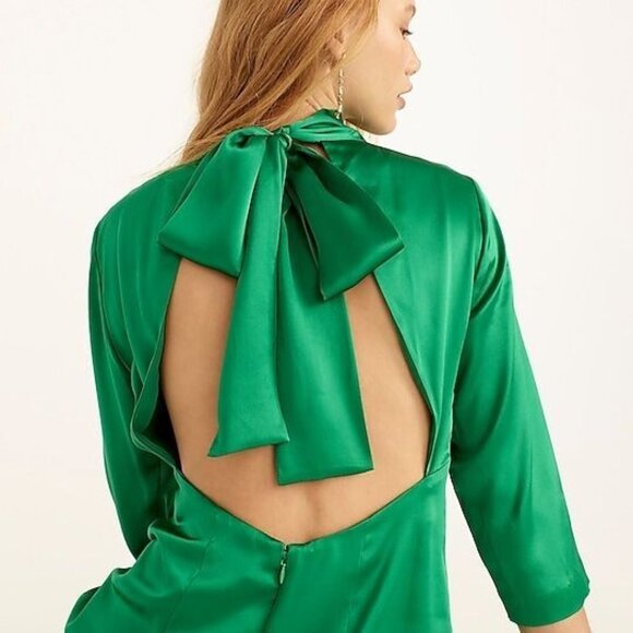 NWT J.Crew Collection Open-back Midi in Bright Kelly Silk Charmeuse Dress 4 - Picture 4 of 6
